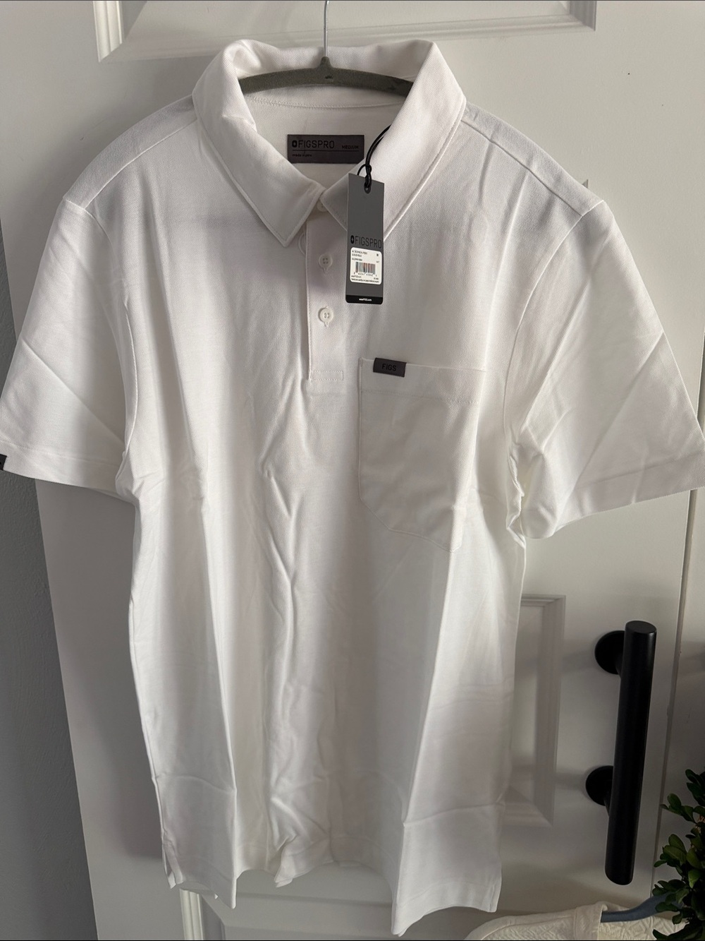 Figspro technical pique White scrub Polo with Chest Pocket